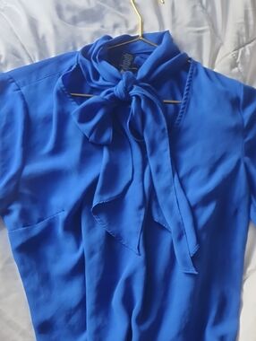 Blue Tie-Neck Blouse
